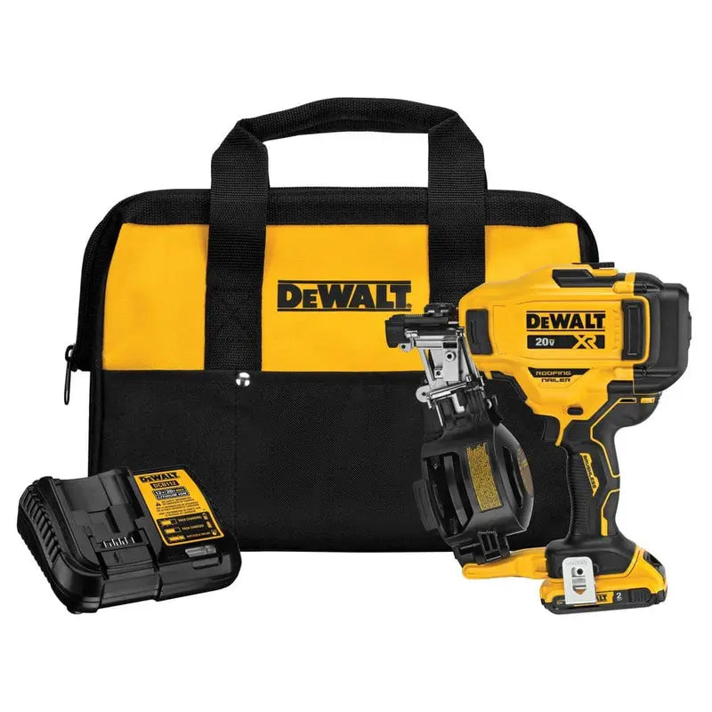DEWALT 20V MAX Lithium-Ion 15-Degree Cordless Roofing Nailer Kit with 2.0Ah Battery Charger and Bag DCN45RND1