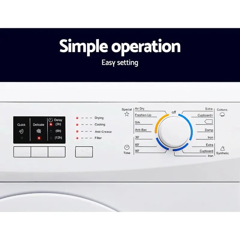 Devanti 7kg Vented Tumble Dryer  Compact White Capacity Dryer with Multiple Programs