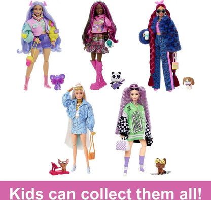 Barbie Extra Fashion Doll with Wavy Lavender Hair, Colorful Butterfly Sweater, Accessories & Pet