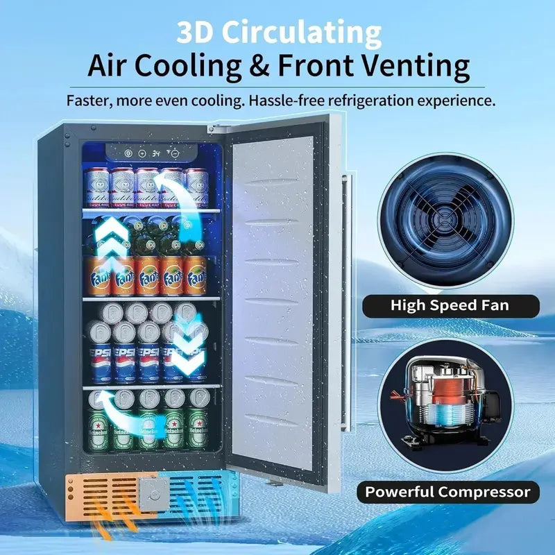 126-Can Beverage Cooler with Tempered Glass Door  Mini Fridge for Soda, Beer & Wine