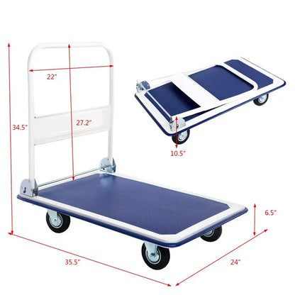 Heavy-Duty Folding Platform Cart  660 LB Capacity Flatbed Dolly with Smooth-Rolling Casters