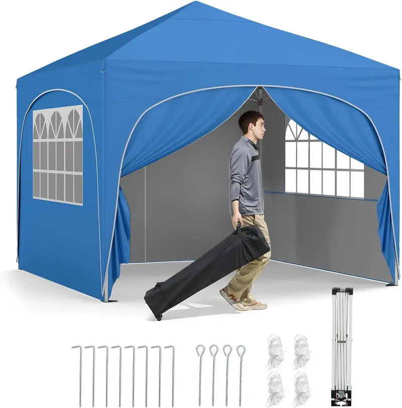 10′ x 10′ Pop-Up Canopy Tent with Four Zippered, Removable Sidewalls