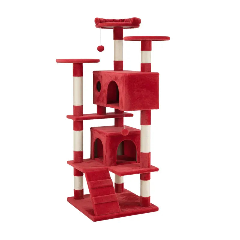 54-Inch Vertical Cat Tree Featuring Perches, Scratching Posts, and Access Ramp