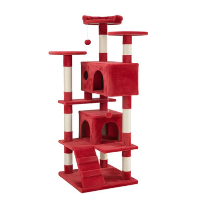 54-Inch Vertical Cat Tree Featuring Perches, Scratching Posts, and Access Ramp