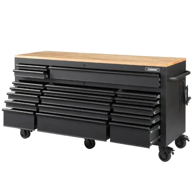 72-Inch Gloss Black Mobile Workbench  Standard-Duty Tool Chest with Casters and Organized Storage