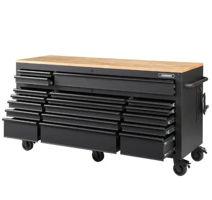 72-Inch Gloss Black Mobile Workbench  Standard-Duty Tool Chest with Casters and Organized Storage