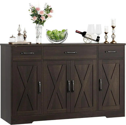 55-Inch Modern Farmhouse Sideboard  Large Storage Buffet with Doors, Shelves & Coffee Bar Style