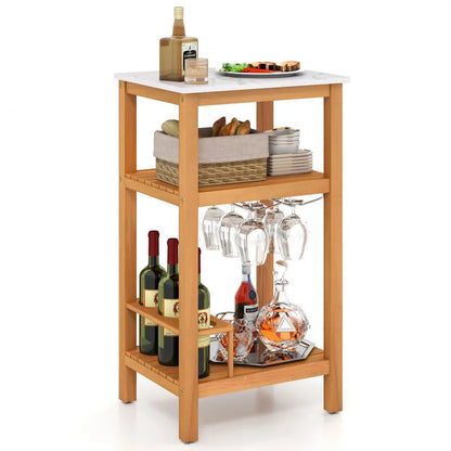 Three-Tier Patio Bar Cabinet  Faux Marble Countertop Serving Table for Outdoor Entertaining