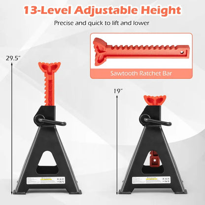 12-Ton (26,400 LB) Adjustable Jack Stands with 19-Inch to 29.5-Inch Lifting Range