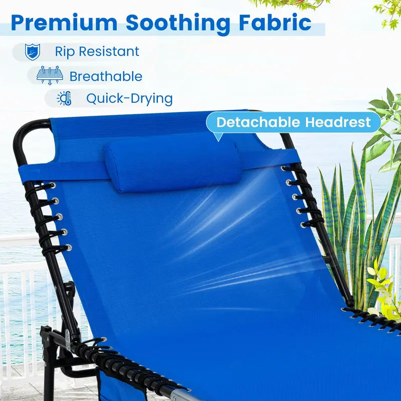 Extra-Large Outdoor Tanning Lounge Chair  5-Position Adjustable Folding Chaise
