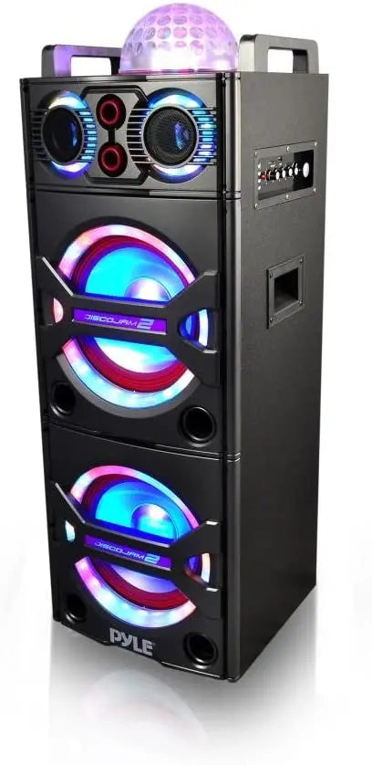 2000W Portable Bluetooth PA Speaker System  Outdoor Sound Amplifier with Mic Input, Party Lights, USB/SD/FM/AUX Support & Rolling Wheels