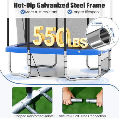 10 x 8 Foot Heavy-Duty Toddler Trampoline with Integrated Basketball Hoop, Soccer Goal, and Non-Slip Ladder