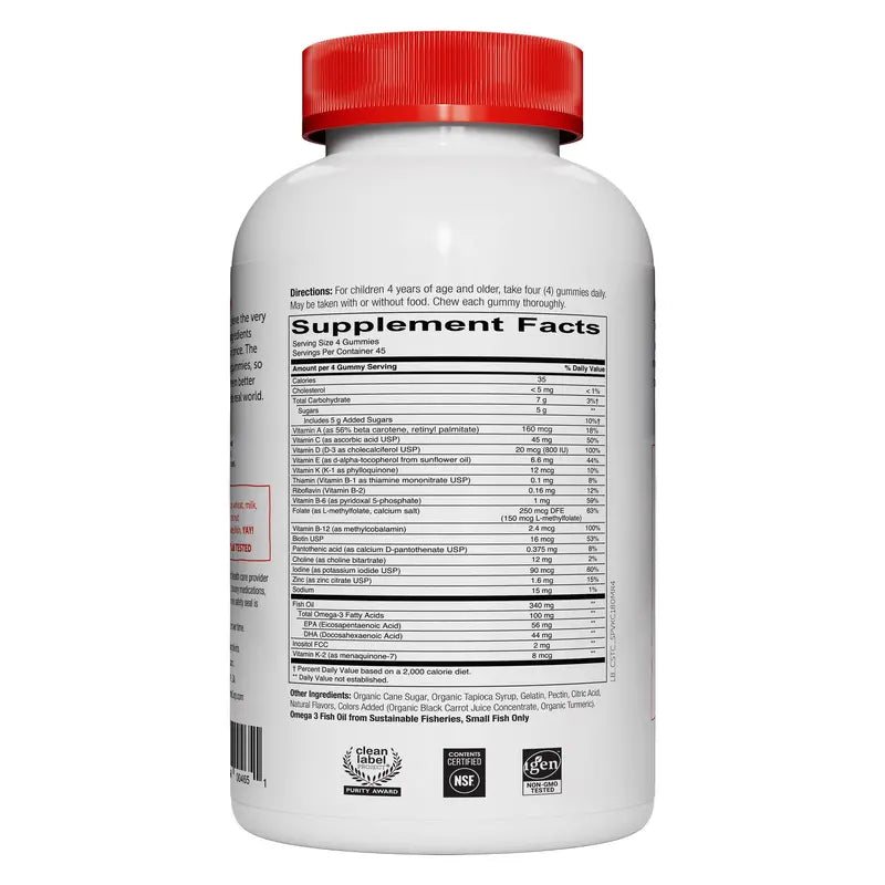 SmartyPants Kids Multivitamin Gummies  180 Count, Daily Support Formula