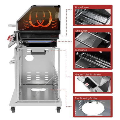 Royal Gourmet GA5404S 5-Burner Stainless Steel Gas Grill  64,000 BTU, Rotisserie, Sear & Side Burners, Cabinet Style