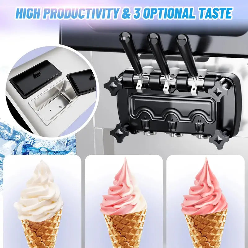 Commercial 3-Flavor Soft Serve Ice Cream Machine — 2200W, 5.37.4 Gal/Hr Output, LCD Touchscreen & Auto-Clean