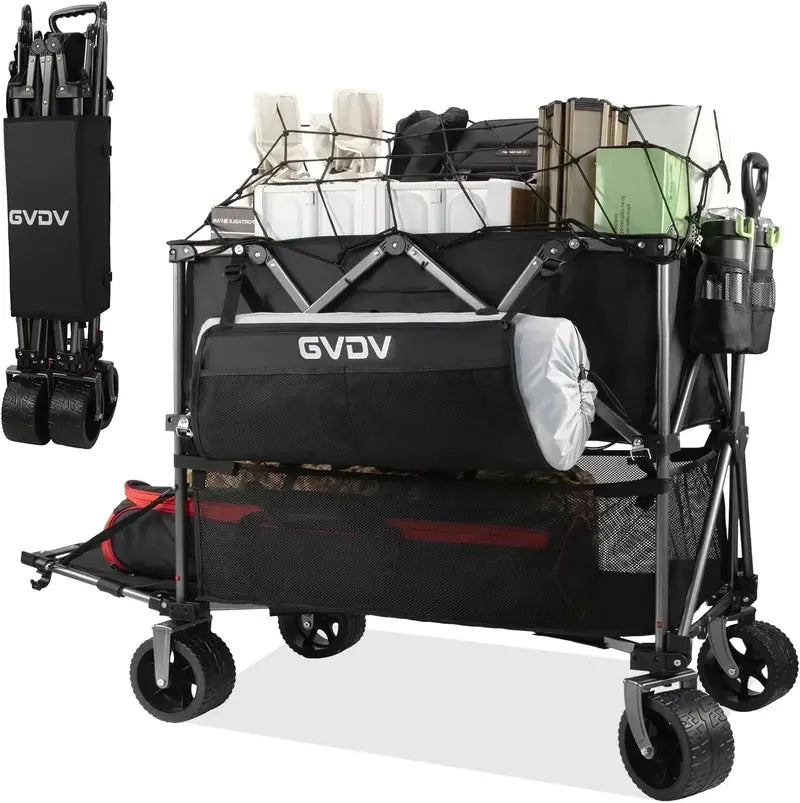 Heavy-Duty Double-Decker Folding Cart  500 lb Capacity, 400L Volume, All-Terrain Wheels