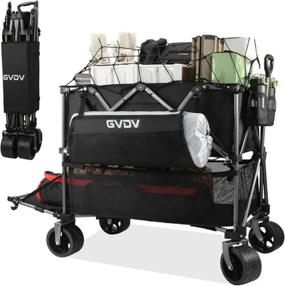 Heavy-Duty Double-Decker Folding Cart  500 lb Capacity, 400L Volume, All-Terrain Wheels