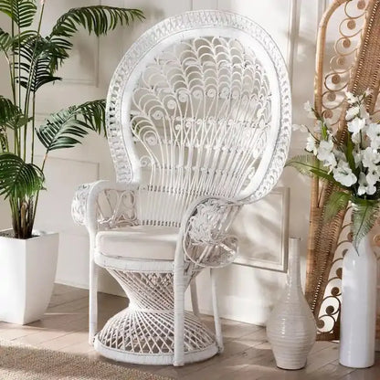 Boho-Style White Rattan Peacock Chair  Handcrafted Kallima Design