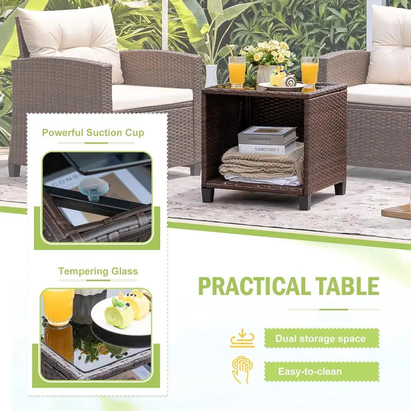 Devoko 3-Piece PE Rattan Bistro Set Featuring Upgraded Chairs & Compact Glass Table