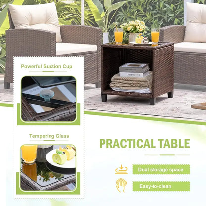 Devoko 3-Piece PE Rattan Bistro Set Featuring Upgraded Chairs & Compact Glass Table
