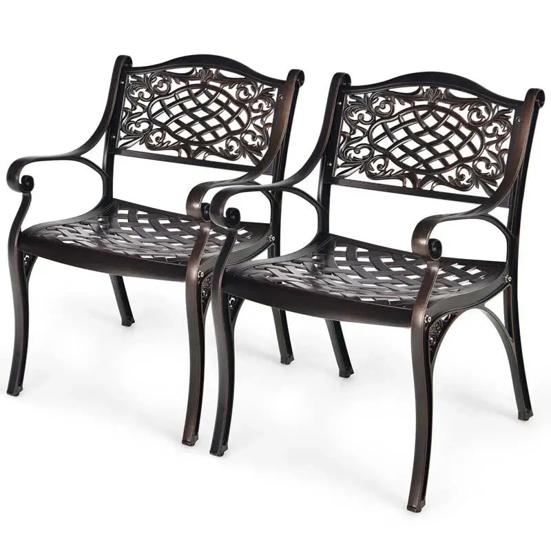 All-Weather Cast Aluminum Outdoor Dining Chairs  Set of 2 or 4 Pneumatic Armchairs with Ergonomic Curved Seats