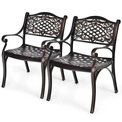 All-Weather Cast Aluminum Outdoor Dining Chairs  Set of 2 or 4 Pneumatic Armchairs with Ergonomic Curved Seats