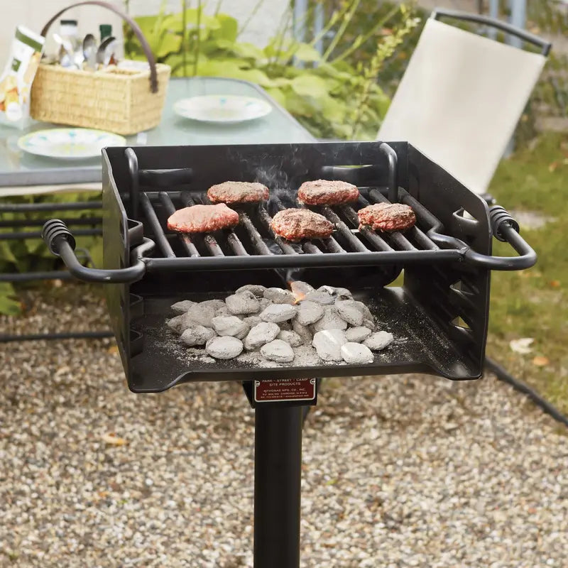 Pilot Rock Park-Style Steel Outdoor Charcoal BBQ Grill with Mounting Post  Black
