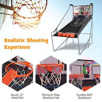 Dual-Player Basketball Arcade Cabinet  Foldable Home Game Machine with Score Tracking