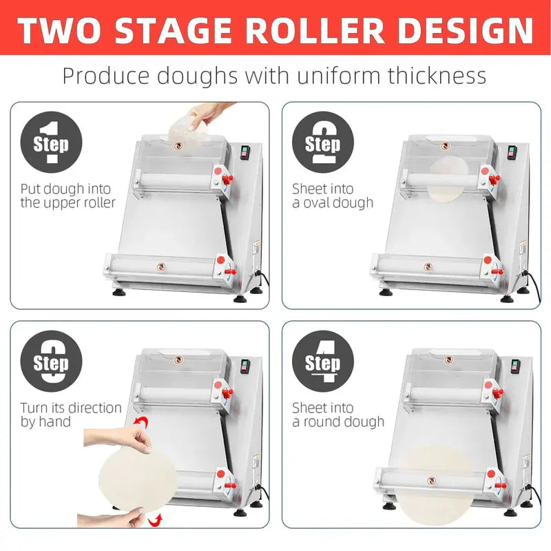 Commercial Electric Pizza Dough Sheeter  16-Inch Max Width, 370W Stainless Steel Roller for Pasta, Noodles & Flatbreads
