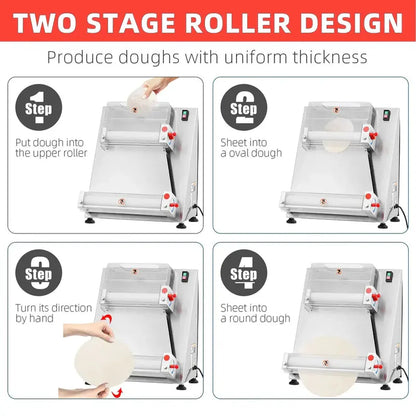 Commercial Electric Pizza Dough Sheeter  16-Inch Max Width, 370W Stainless Steel Roller for Pasta, Noodles & Flatbreads