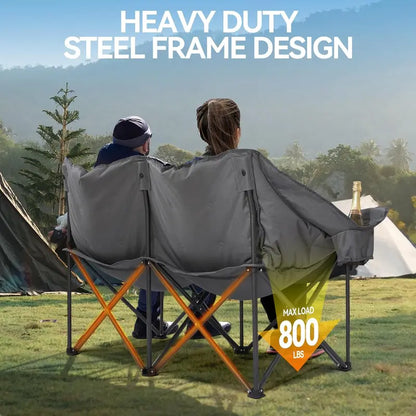 Double Camping Loveseat Chair  Heavy-Duty 2-Person Folding Sofa with Cup Holders & Carry Bag