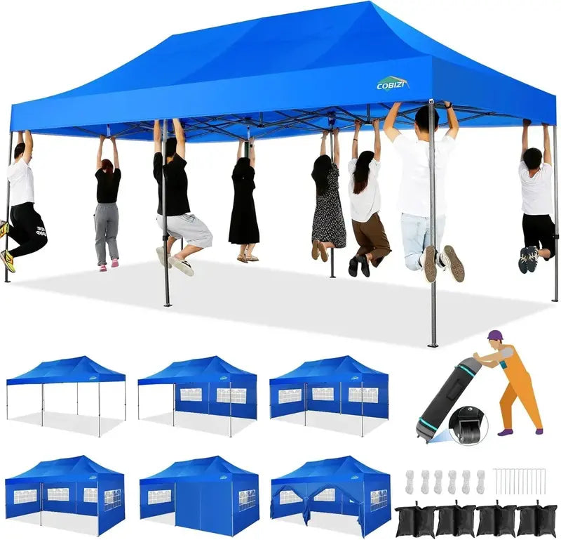 COBIZI 10×20 Pop-Up Canopy Tent  Heavy-Duty Commercial Grade with 6 Sidewalls for Weddings and Parties