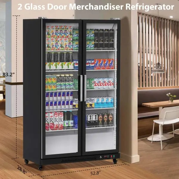 Glass-Front Upright Display Cooler  39 Cubic Feet, Dual-Swing Doors, LED Illumination