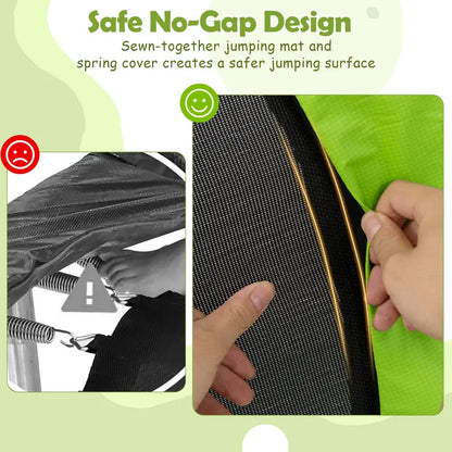 Kids’ Trampoline with Safety Enclosure  Includes Adjustable Gymnastics Bar, Swing & Basketball Hoop