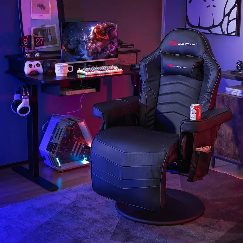 Ergonomic Gaming Chair with Adjustable Height, Massage Function & Retractable Footrest