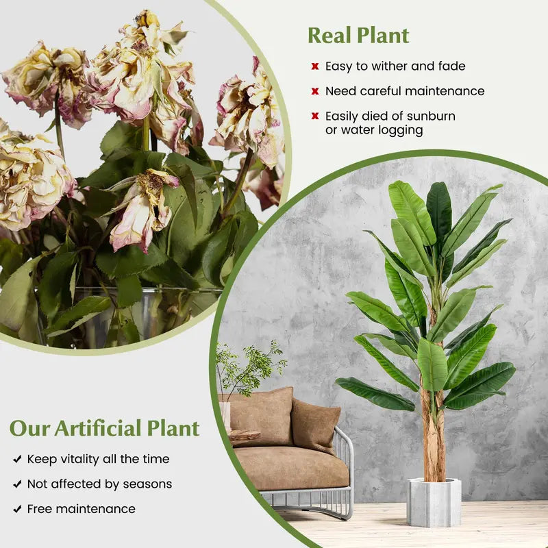 6.5-Foot Lifelike Artificial Banana Tree  Triple-Stem Design with 27 Textured Leaves
