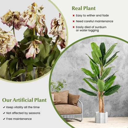 6.5-Foot Lifelike Artificial Banana Tree  Triple-Stem Design with 27 Textured Leaves