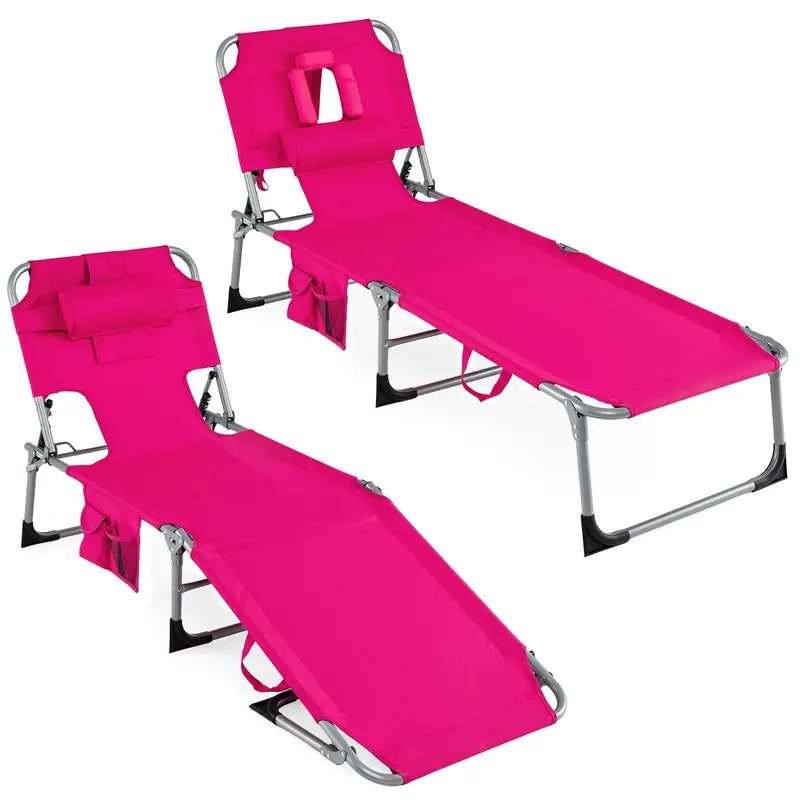 Adjustable Beach Lounge Chair  Folding Sun Lounger with 4-Position Reclining Backrest