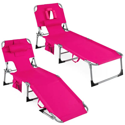 Adjustable Beach Lounge Chair  Folding Sun Lounger with 4-Position Reclining Backrest