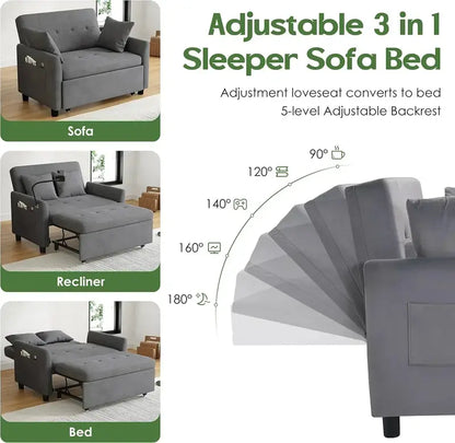Compact 3-in-1 Loveseat Sleeper Sofa  Pull-Out Convertible Couch for Small Living Areas
