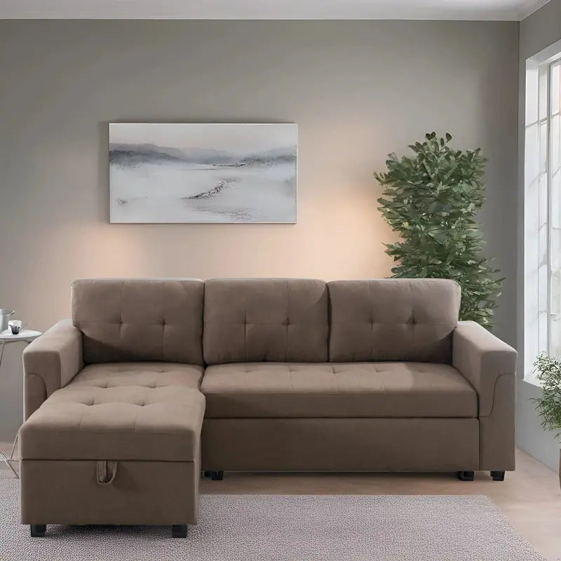 Convertible Reversible Sectional with Pull-Out Sleeper, Integrated Storage Chaise, and Sturdy Support Legs
