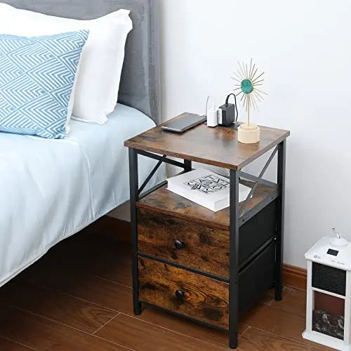 AMHANCIBLE Charging Nightstand Set  2-Piece Modern Bedside Tables with USB & Wireless Charging