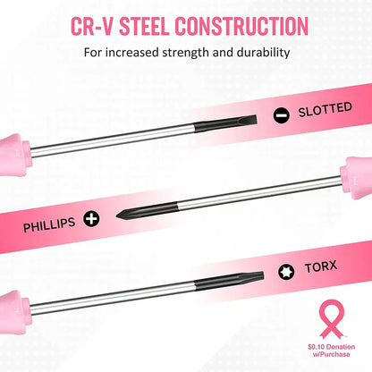 WORKPRO 10-Piece Precision Screwdriver Set  Magnetic Tips, Phillips/Slotted/Torx, Includes Pink Carry Pouch