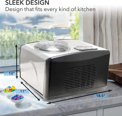 Brand Automatic Ice Cream Maker, 1.6 Quart, Stainless Steel, Built-in Compressor, No Pre-Freezing, LCD Display, Timer, Black & Pink