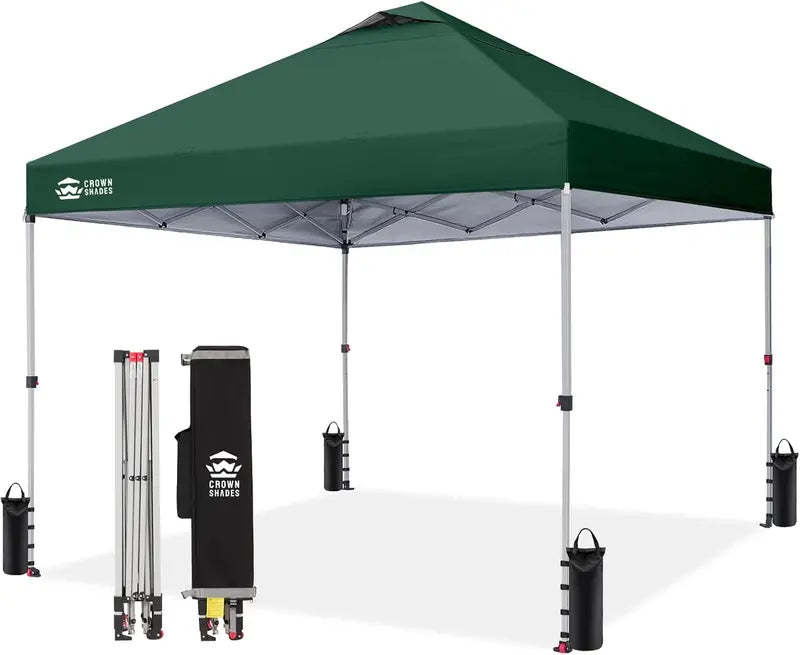 CROWN SHADES 10′ x 10′ Beach Canopy Tent: One-Push Deployment, Silver-Coated UV-Reflective Top, Three-Height Adjustment, and Sandbag Stability System