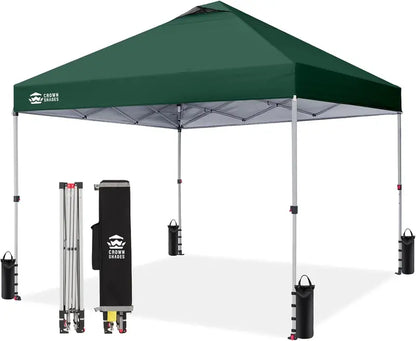 CROWN SHADES 10′ x 10′ Beach Canopy Tent: One-Push Deployment, Silver-Coated UV-Reflective Top, Three-Height Adjustment, and Sandbag Stability System