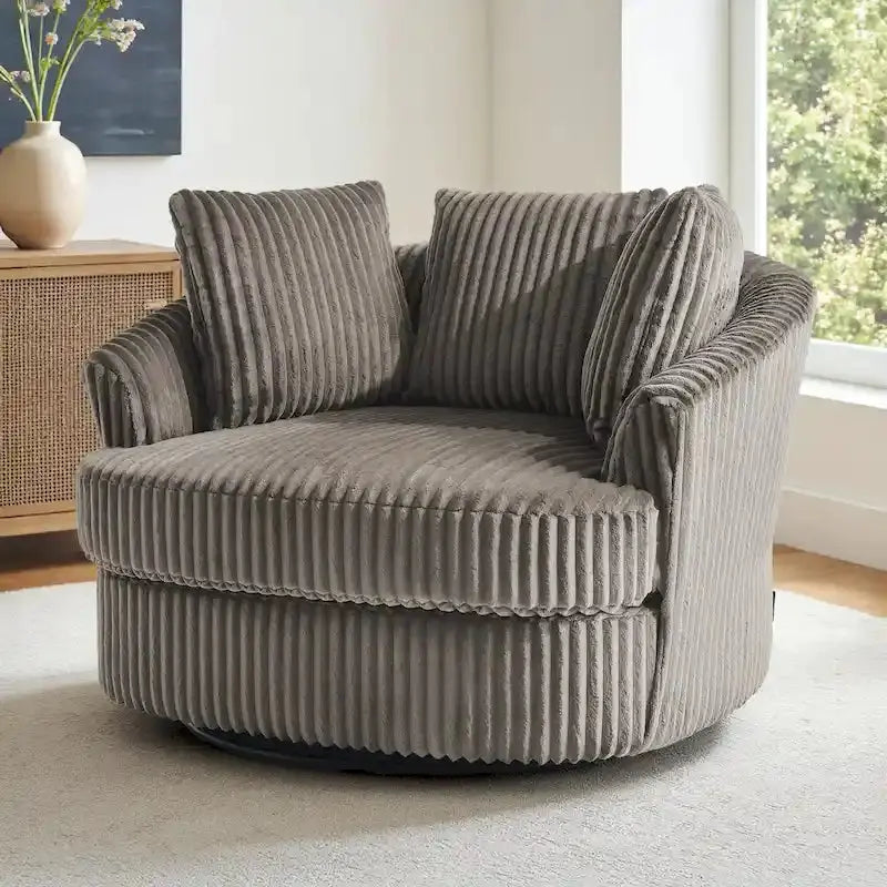 DREAMSIDEA Recessed-Arm Swivel Barrel Chair  Slipcovered Modern Accent Seating with 360° Rotation