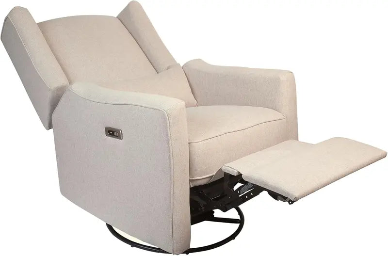 Contour Pedic Swivel Glider Recliner  Electronic USB-Powered Nursery Chair with Stain-Resistant Sand Fabric