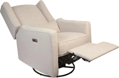 Contour Pedic Swivel Glider Recliner  Electronic USB-Powered Nursery Chair with Stain-Resistant Sand Fabric