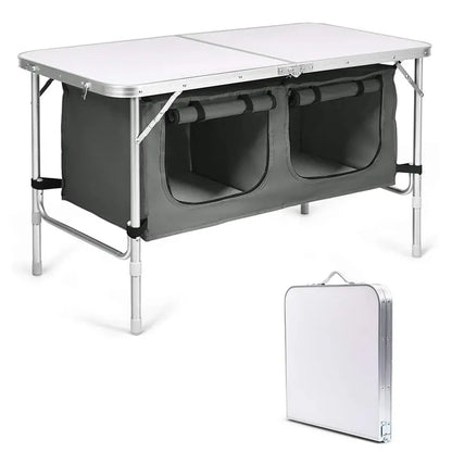 Compact Folding Camping Table with Integrated Storage  Lightweight Outdoor Utility Table